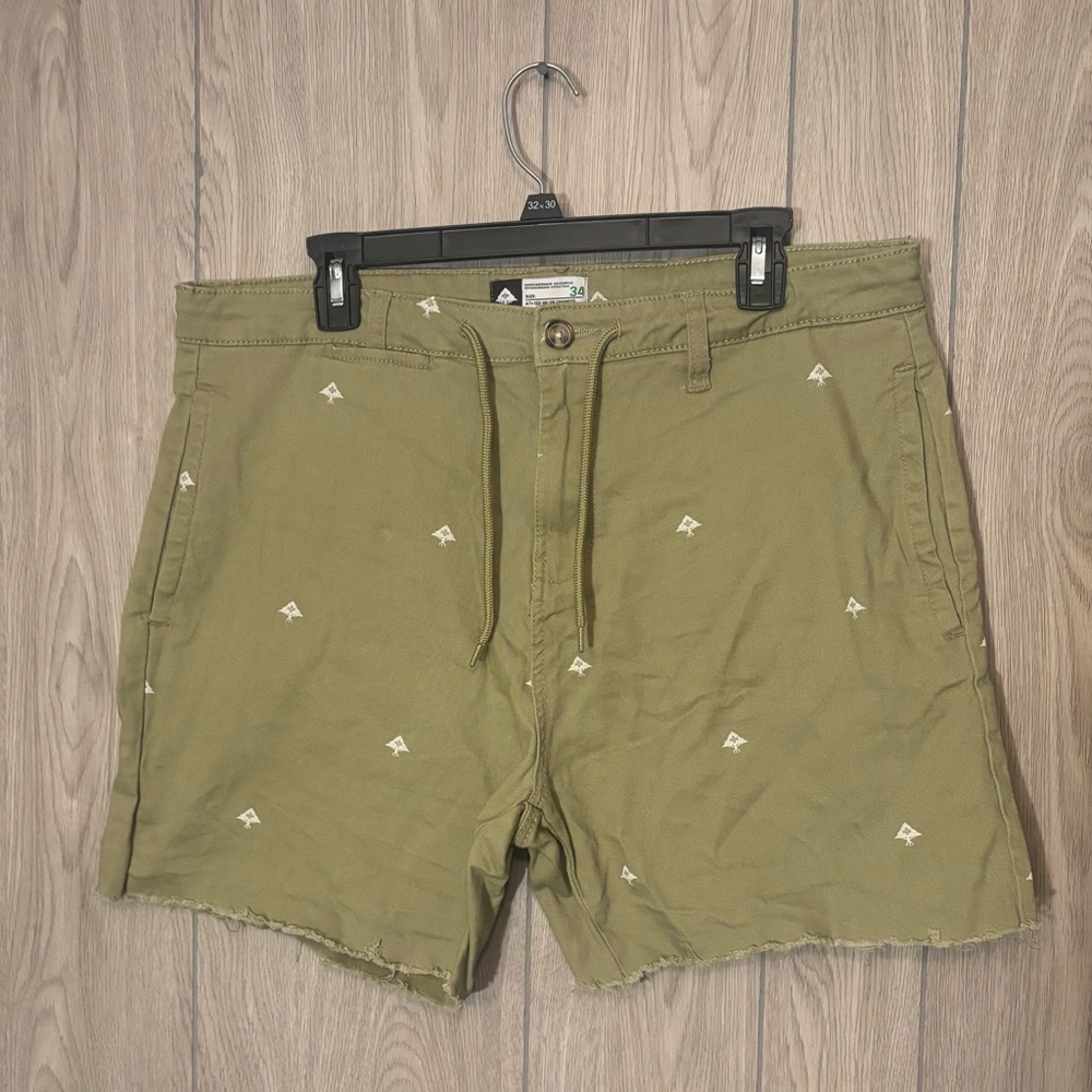 Men's Olive Green Embroidered Drawstring Shorts